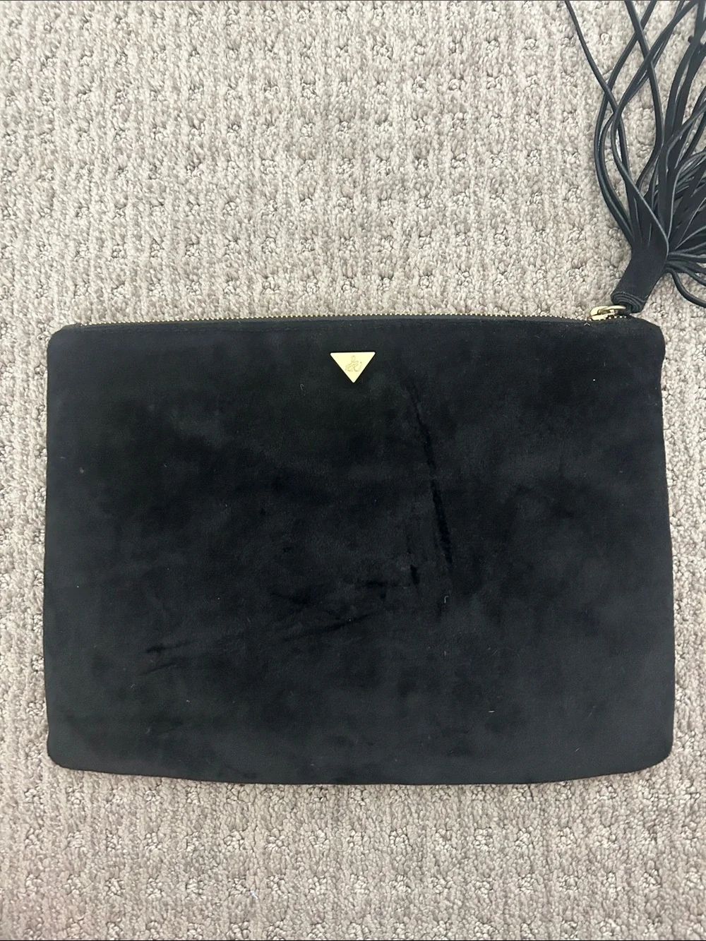 Sam Edelman Black Suede Clutch with Red Heart and Embroidered Tigers
